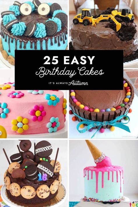 Pie, Festive Birthday Cake, 2d Cakes Ideas, Easy Chocolate Birthday Cake Decoration, Diy Birthday Cake For Girls Easy, Kids Cakes For Girls Birthdays, Diy Birthday Cake Decorating Ideas, Home Made Cake Decorations Ideas, Girls Bday Cake Ideas