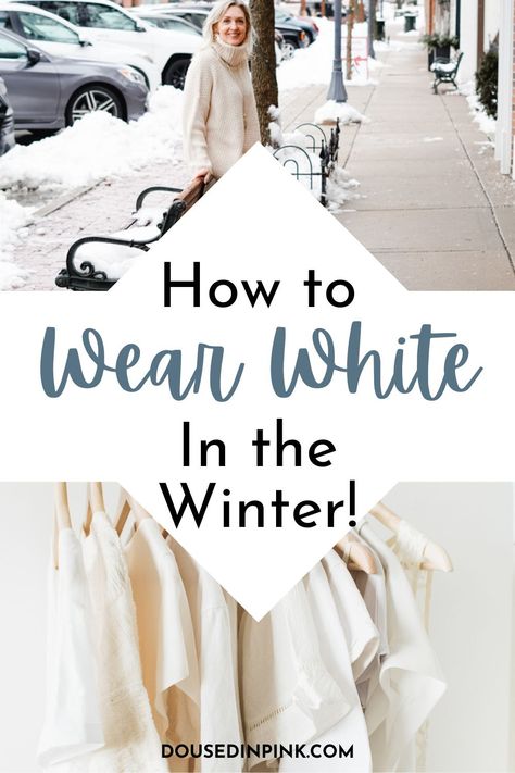 How To Wear White Dress In Winter, Winter White Monochromatic Outfit, White Bag Winter Outfit, White Purse Winter Outfit, Wear White In Winter, Winter Outfit White Pants, White In Winter Outfits, White Poncho Outfit Winter, Wearing White In Winter