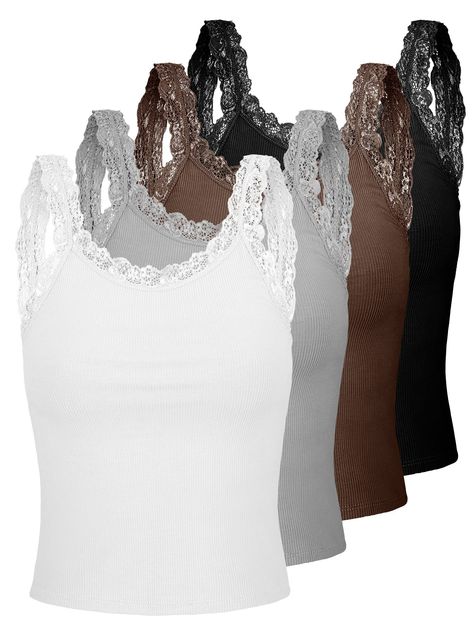 PRICES MAY VARY. Lace Trim Camisole: lace straps cami tank top uses lace trim design, romantic lace can show your elegance and fashion, and is one of your essential equipment, no matter for leisure or dating, lace camisole will make you more charming Reliable Material: women's lace patchwork camisole is made of quality polyester material, it is light, soft, comfortable and breathable, and can fit your body, the lace trim cami undershirt has good elasticity, can serve you for a long time 4 Colors Vintage Cami Top, Lace Undershirt, Lace Tank Tops, Lacy Tank Top, Trim Design, Lace Trim Cami, Cami Tank Top, Lace Straps, Romantic Lace