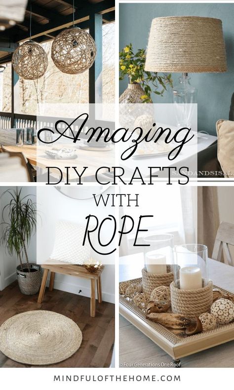 Looking for some inspiration for some DIY rope crafts? Rope projects are great when you're on a budget since you can get rope at the dollar store. These ideas are perfect for rustic, nautical and coastal decor that you'll be so excited to get started! #diy #rope #homedecor Home Crafting Ideas, Home Made Simple Diy Projects, Jute Diy Home Decor, Rope Decoration Ideas, Diy Ideas For The Home Decoration, Diy Home Decor Projects Creative Ideas, Nautical Rope Decor Diy, Crafts With Rope, Jute Rope Crafts Home Decor