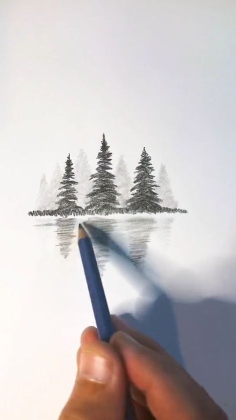 4.5K views · 130 reactions | How to draw pine trees on a lake. #drawingtutorial #landscapedrawing #artclass #drawinglesson. | Super | Super · Original audio How To Draw Pine Trees, Draw A Pine Tree, Draw Pine Trees, Pine Tree Drawing, Tree Drawings Pencil, Pine Trees Forest, Sketchbook Art, Landscape Drawings, Tree Drawing