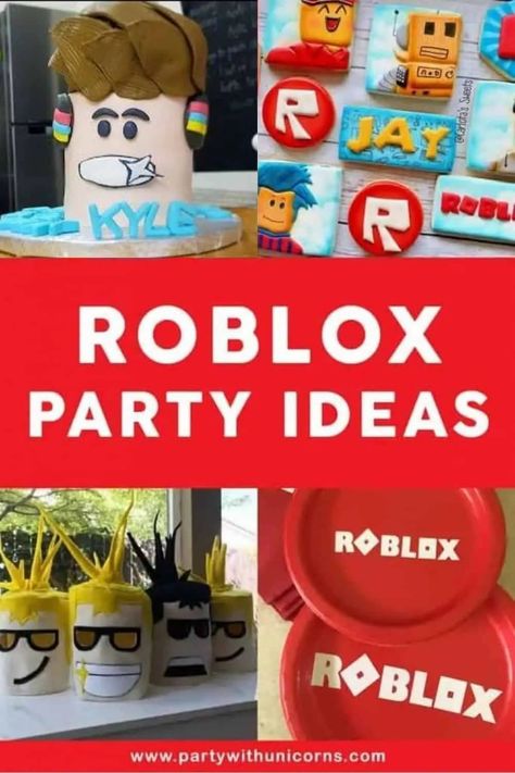 Learn how to plan a Roblox party with ideas for decorations, food, and some screen-free games and activities that will fit perfectly with the Roblox birthday theme. With all of these great Roblox party ideas, your guests will have no idea if you are a noob or not! #robloxparty #roblox Roblox Birthday Game Ideas, Roblox Birthday Party Game Ideas, Roblox Themed Birthday Party Games, Roblox Birthday Activities, Roblox Party Activities, Roblox Birthday Games, Adopt Me Roblox Party Ideas, Roblox Party Food Ideas, Roblox Crafts For Kids