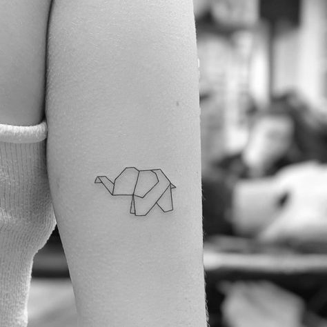 Origami Lion Tattoo, Origami Tattoo Ideas Geometric, Origami Animal Tattoo, Minimalist Elephant Tattoo Simple, Simplistic Elephant Tattoo, Origami Tattoo Ideas, Minimal Elephant Tattoo, 8 Tattoo Number, Origami Tattoos