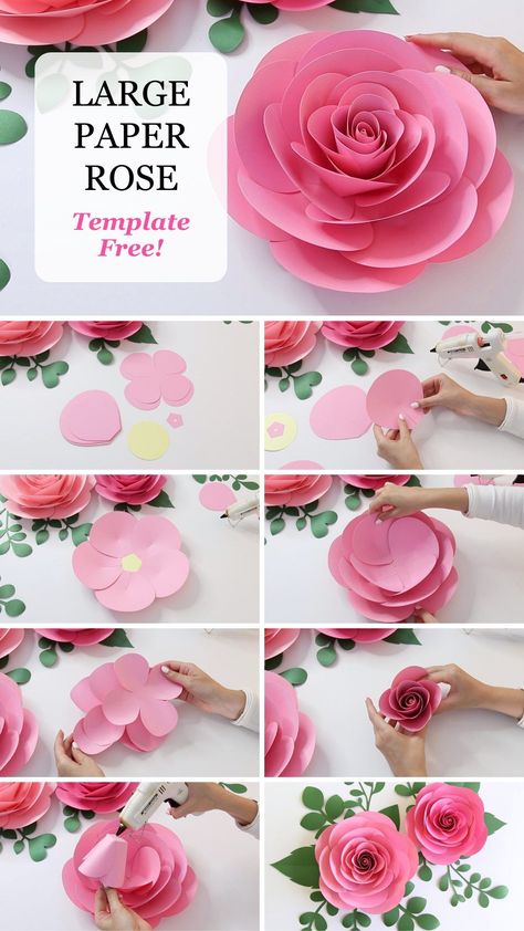 Free Paper Flower Templates, Paper Rose Template, Paper Flower Designs, Origami Rose, Paper Flower Crafts, Flower Craft, How To Make Paper Flowers, Paper Flower Template, 3d Rose