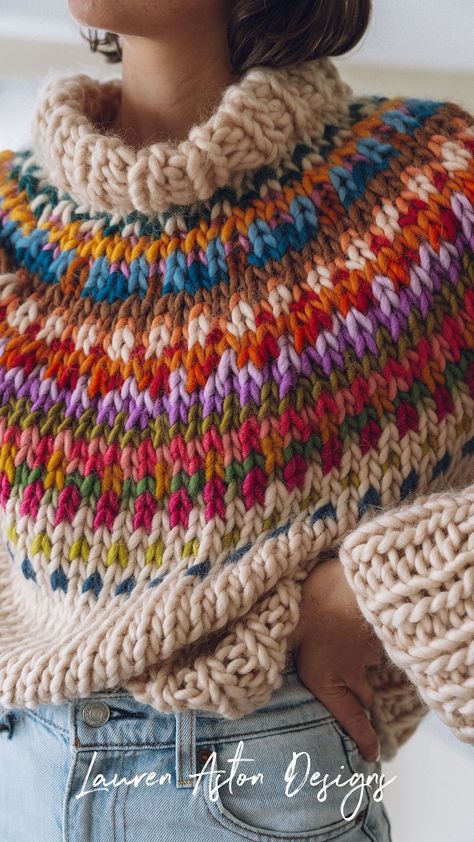 Colorful Sweater Knitting Pattern, Open Back Sweater Knitting Pattern, Patterned Knit Sweater, Knitted Sweater For Women, Diy Chunky Knit Sweater, Knitted Christmas Sweater Pattern, Yarn Advent Calendar, Chunky Jumper Knitting Pattern, Winter Knit Outfit