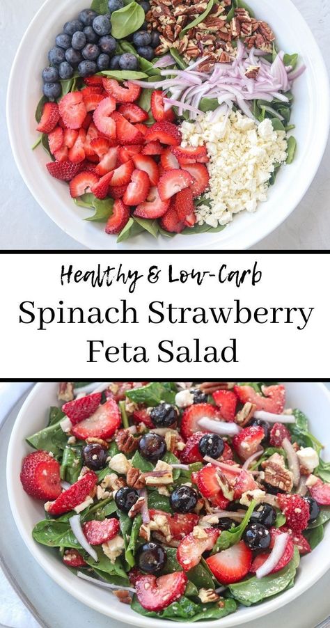 Healthy Meals Under $10, Spinach Strawberry Feta Salad, Salad No Lettuce, Spinach Feta Salad, Summer Salad Recipes Healthy, Strawberry Feta Salad, Salad Recipes Healthy, Strawberry Feta, Salad Summer