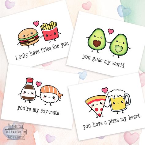 Food Pun Card Set Valentine's Day Card Set Punny - Etsy 365 Jar, Valentines Puns, Punny Valentines, Punny Cards, Creative Birthday Cards, Cute Easy Doodles, Diy Valentines Cards, Diy Birthday Gifts For Friends, Food Pun