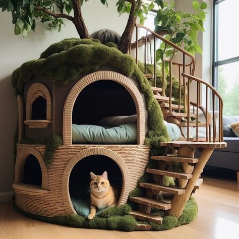 Mushroom Cat Tree Diy, Dresser To Cat House, Forest Cat Tree, Pet Room Ideas, Katt Diy, Cat Room Decor, Katt Grejer, Cat Bedroom, Cat Tree House