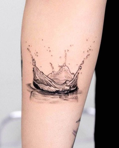 Water Tattoo Sleeve Women, Water Drop Tattoo Design, Peace Like A River Tattoo, Water Pouring Tattoo, Fish Jumping Out Of Water Tattoo, Breeze Tattoo Ideas, Feminine Water Tattoo, Water Geometric Tattoo, Flowers And Water Tattoo