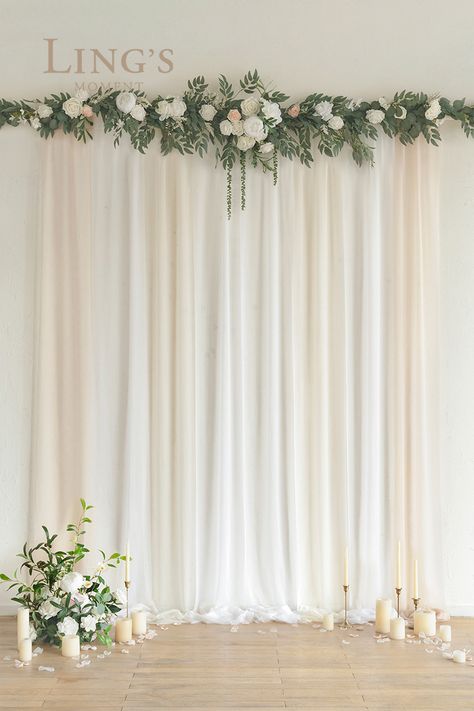 Flowers, Decor For Engagement, Flower Backdrop, Curtain Decor, White