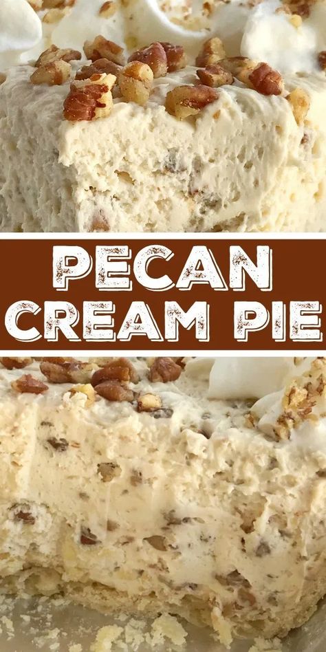 Pecan Cream Pie, Whipped Cream Pie, Easy Cream Pie, Easy Thanksgiving Dessert Recipes, Pie Pecan, Spoon Cake, Pecan Desserts, Pecan Pies, Pie Pie