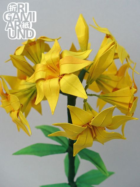 https://www.patreon.com/posts/28714626 Paper Art Step By Step, Step By Step Origami, Paper Craft Ideas For Kids, Origami Flower Bouquet, Origami Lily, Origami Leaves, Art Step By Step, Lily Plant, Yellow Lily