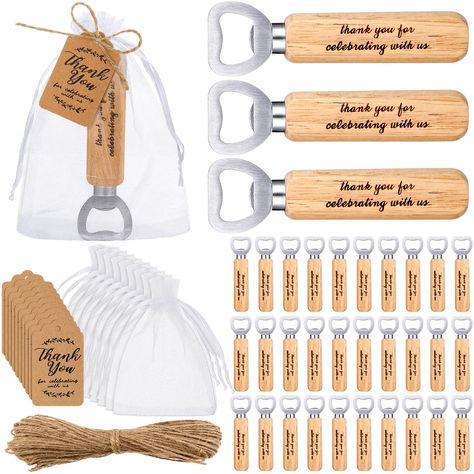 PRICES MAY VARY. Generous Pack: the package comes with 50 packs of bulk wedding favors for guests, including 50 pieces of engraved bottle openers, 50 pieces of white organza bags, 50 pieces of thank you tags, and 1 roll of jute rope, enough quantity for your party serving needs Quality Materials: our bottle opener bridal shower gift is made of reliable materials, the bar bottle openers are made of stainless steel with smooth wooden handle that engraved with appreciated words, not easy to break o Wine Theme Party Favors, Housewarming Favors For Guests, Country Wedding Party Favors, Thank You Party Favors For Adults, Creative Wedding Favors For Guests, Favors For Rehearsal Dinner, Couples Shower Party Favors, Western Wedding Party Favors, Western Wedding Favors For Guests