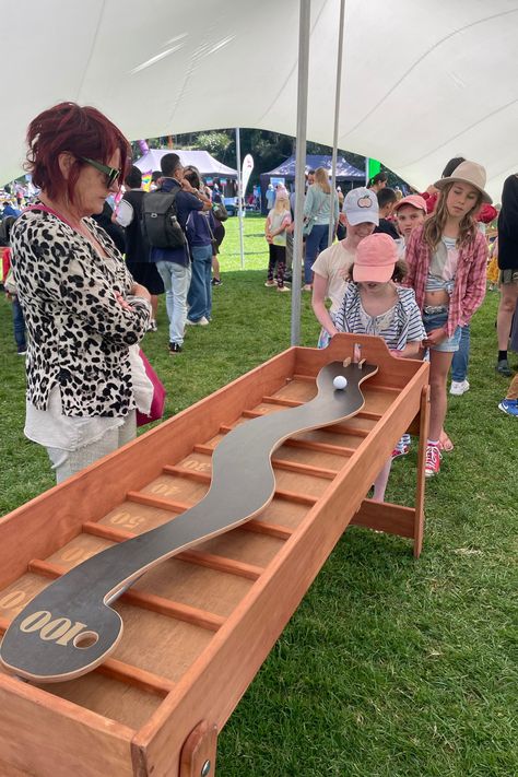 A cue forms for a turn at the Zig Zg game at the Play Festival in Auckland. Wooden Bar Games, Diy Wood Yard Games, Wooden Game Boards, Home Made Games, Diy Wooden Games, Party Games Group, Fundraising Games, Diy Carnival Games, Fall Festival Games