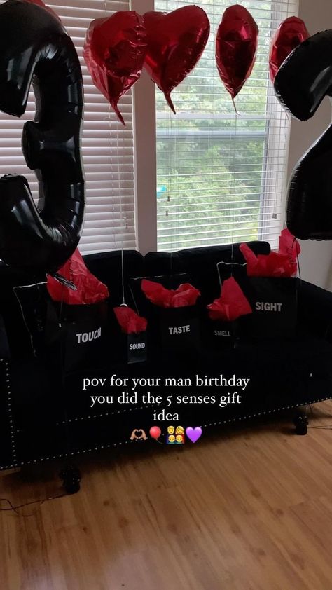 Pov you did the 5 senses gift idea for his birthday 🫶🏽 I mean what do you give someone that has everything = ME 🎈😅 Jk lol but I saw this idea and was like this is right up my alley. I normally do thoughtful gifts but this gave me more discipline lol Libra ♎️ Szn is here and I’m up next 💜 💡Drop a “💜” if you want a part 2 ✌🏼 & BTS of what’s in each bag 👀💜 #fyp #5sensesgift #5sensebirthdaygift #giftideasforhim #libraseason #libraszn | Asia✨ | dopemusicyouneed · Original audio Boyfriend Senses Gift Ideas, Boyfriend 5 Senses Gift For Him, Smell Touch Taste Gift For Him, 5 Scents Gifts For Him Ideas, Hear Sense Gift For Him, 5 Senses Gift For Husband Ideas, Touch Taste Smell Gift Ideas For Him, Touch Sense Gift For Him, 5 Scents Gifts For Him