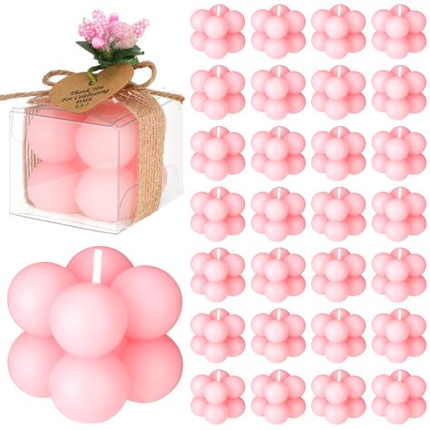 PRICES MAY VARY. Wedding Candle Gift Set: you will receive 30 sets of wedding party favors for guests, including bridal shower bubble candles, beige ribbons, pink dried flowers, thank you cards and PVC transparent gift boxes, elegant and exquisite, which can satisfy your different decoration demands, the quantity is also sufficient to meet your gift giving needs Nice Wedding Gift for Guests: the wedding candle favors provide you with ideal choices to gift your lover, friends, family, neighbors, Simple Favors Wedding, Elegant Party Favors Classy, Party Favors For Bridal Shower Guests, Gender Reveal Favors For Guests, Candles Beige, Small Wedding Favors, Pink Bridal Shower Ideas, Bridal Shower Gifts For Guests, Pink Wedding Favors