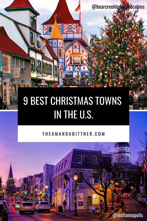 Hallmark Movie Towns, Family Christmas Trip Ideas, Cute Christmas Towns, Bavarian Christmas Decorations, Christmas Vacations In The Us, East Coast Christmas Towns, Hallmark Christmas Towns To Visit, Places To Visit At Christmas Time, Christmas Places To Visit