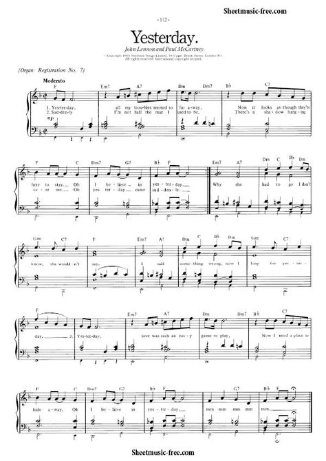 Yesterday Piano Sheet Music, Bridge Over Troubled Water Piano Sheet Music, Sheet Music For Violin, Free Piano Sheet Music Printables, Beatles Yesterday, Beatles Sheet Music, Popular Piano Sheet Music, Piano Songs Sheet Music, Music Printables