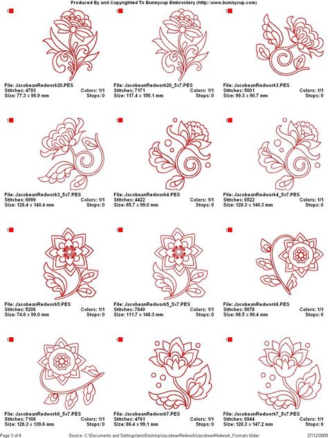 Jacobean Flowers Machine Embroidery Designs – Free Embroidery Patterns Redwork Embroidery Patterns, Bordado Jacobean, Bordados Tambour, Machine Embroidery Redwork, Jacobean Embroidery, Crewel Embroidery Patterns, Pola Bordir, Crewel Embroidery Kits, Redwork Embroidery