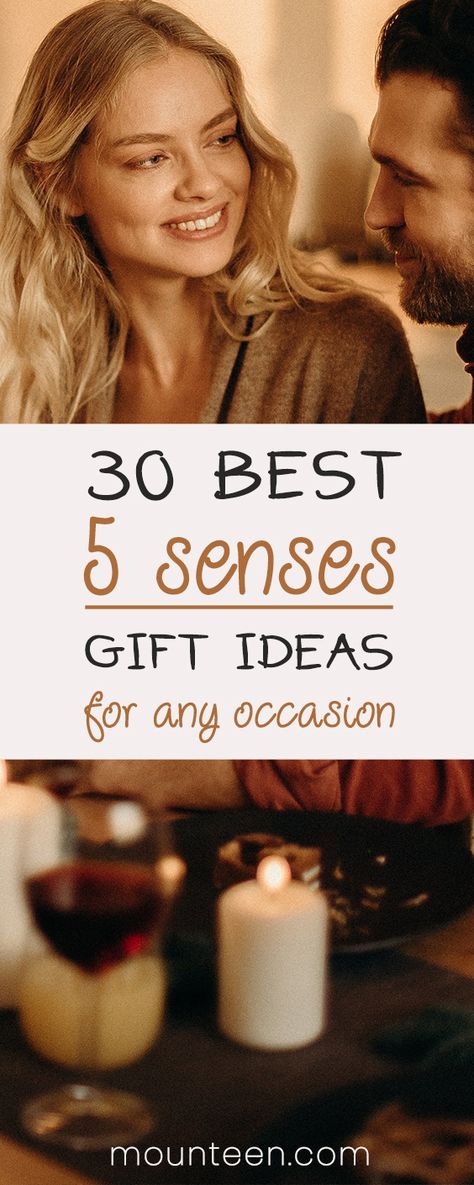 🎁 5 senses gifts are the latest trend in gifting! Do you want your gifts to be different and to stand out? Like 5x better?! ✨ Click to continue reading or 📌 Save to your board for later! 5 Senses Gift For Wife Ideas, Gifts For Sound Sense, Gift Ideas For Hearing Sense, The 5 Senses Gift Ideas For Him Sound, 5 Senses Gift For Mom Ideas, 5 Senses For Girlfriend, Ideas For Sound Sense Gift, 5 Senses Gift For Boyfriend Ideas Touch, 5 Senses Gift For Wife