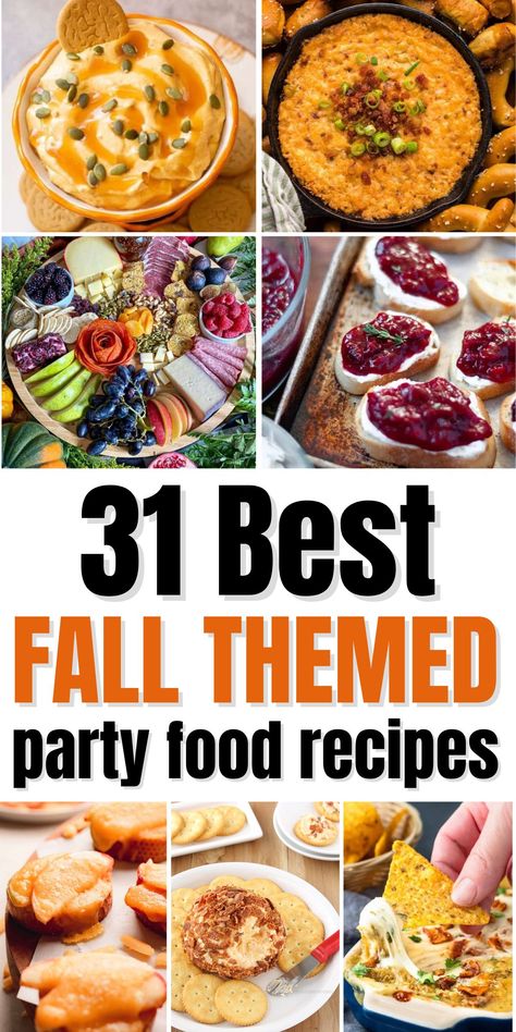 Fall Themed Dinner Party Food, September Food Ideas, Fall Theme Food, Fall Get Together Party Ideas, Fall Themed Birthday Party For Adults, Food For Party Ideas, Pumpkin Themed Food, Fall Themed Food, Harvest Party Food