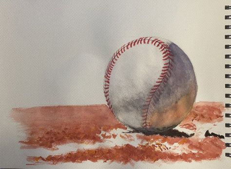 Watercolor painting of a baseball. Baseball Watercolor Painting, Baseball Sketches Drawing, Baseball Watercolor, Baseball Artwork, Watercolor Baseball, Baseball Painting, Doodle Doodle, Baseball Crafts, Friend Painting