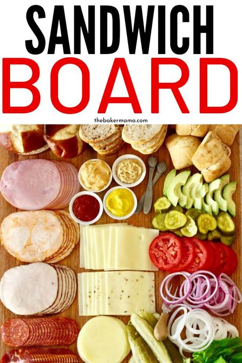 Sandwich Food Board, Paninis For A Crowd, Sandwich Condiment Tray, Essen, Sliders Charcuterie Board Ideas, Easy Sandwiches For A Crowd Cold, Meat And Cheese Tray For Sandwiches, Meat And Cheese Platter For Sandwiches, Hoagie Charcuterie Board