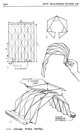 Creased Paper Barrel - Beautiful structural shape from folding paper: Architecture Paper Folding, Folded Structure Architecture, Paper Structure Design, Paper Structure Architecture, Folding Paper Architecture, Deployable Structure Architecture, Paper Structure Architecture Origami, Paper Folding Architecture, Paper Folding Patterns