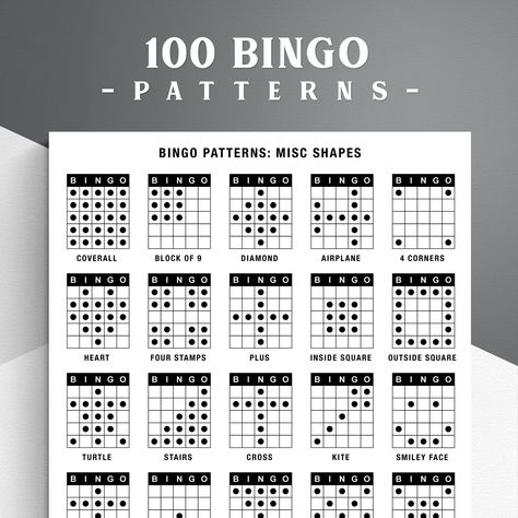 100 Bingo Patterns. Bingo Winning Patterns. Bingo Alphabet, Numbers, Signs, Shapes | PDF Download Crazy Bingo, Bingo Books, Bingo Patterns, Road Trip Bingo, Summer Bingo, Blank Bingo Cards, Bingo Games For Kids, Free Bingo Cards, Nursing Home Activities