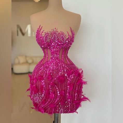 Wore It Once. This Dress Is Still Brand New Custom Homecoming Dresses, Pink Dinner Party Outfits, Pink Embellished Dress, 21st Birthday Outfits Pink, Pink Birthday Dress Black Women, Luxury Birthday Outfit, Custom Birthday Dress, Birthday Dinner Dress, Hoco Dresses Black Women