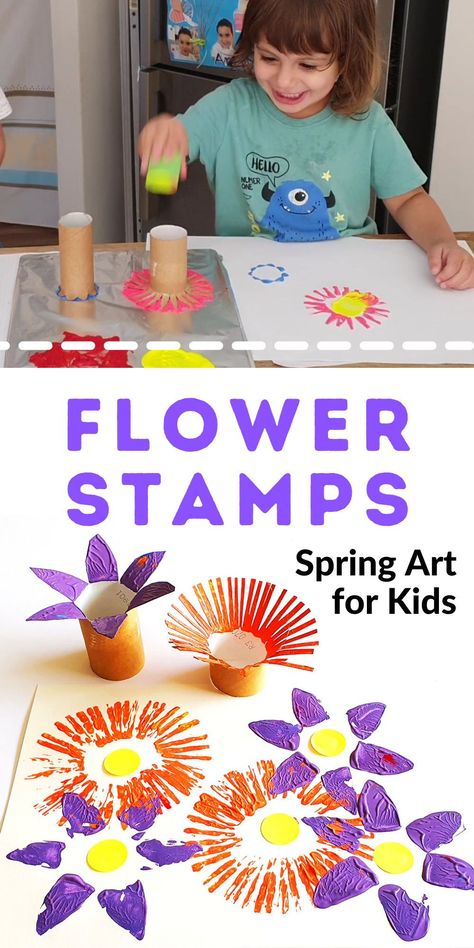 Spring Preschool Activities, Spring Arts And Crafts, Spring Crafts Preschool, Maluchy Montessori, April Crafts, Flower Stamps, Craft Flower, Toddler Art Projects, Toddler Arts And Crafts