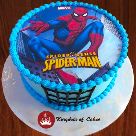 Surprise your boy with his favorite superhero on his special day. This spiderman customized cake is perfect to match your theme of the birthday party. Delivery across Delhi NCR Visit website www.kingdomofcakes.in for more unique designs or call our helpline number +91 9999 81 2200 to discuss your customized cake Essen, Spiderman Cake Birthday For Kids, Spiderman Pasta, Spiderman Theme Cake, Photo Print Cake, Spiderman Cupcake Toppers, Latest Birthday Cake, Cake Spiderman, Cake Designs For Boy