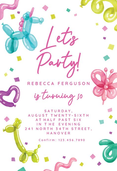 Colorful Party Invitations, Illustrated Birthday Invitations, Birthday Invitations Free Printable, Digital Birthday Invitations, Girl Birthday Invitations, Kids Party Invitations, Surprise Birthday Invitations, Diy Birthday Invitations, Girls Party Invitations