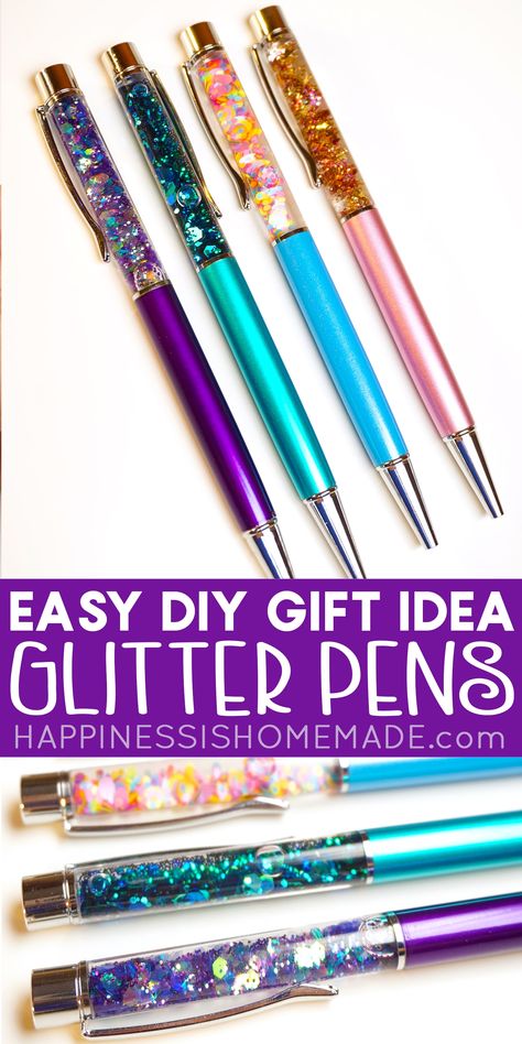 Easy DIY Glitter Pens - These awesome DIY glitter pens can be made in under 10 minutes! A fantastic homemade gift idea that can be personalized with your favorite color combinations! Belem, Diy Glitter Pens, Glitter Crafts Diy, Diy Ink, Glitter Wallpaper Iphone, Homemade Gift Idea, Letters Ideas, Glitter Projects, How To Make Glitter