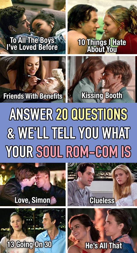 What is your soul Rom-Com? Best Rom Coms, Rom Coms, Fun Quizzes To Take, Bulletin Journal Ideas, Funny Phone, Crystal Garden, 20 Questions, Emotional Awareness, Funny Phone Wallpaper