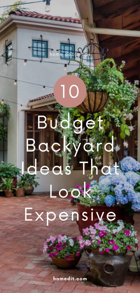 Design your dream backyard oasis on a budget with our 10 tips for a beautiful backyard on a budget. We’re sharing outdoor space tips for your yard, front yard, backyard deck, and backyard landscaping that look expensive but aren’t. Click through for the best cheap home décor backyard design and ideas. Girly Backyard Ideas, Pergolas, Cheap Backyard Landscaping Ideas, Simple Backyard Decor, Outdoor Makeover On A Budget, Backyard Ideas Entertaining, Backyard Pool Oasis On A Budget, Beautiful Small Backyard Ideas, Budget Landscaping Backyard