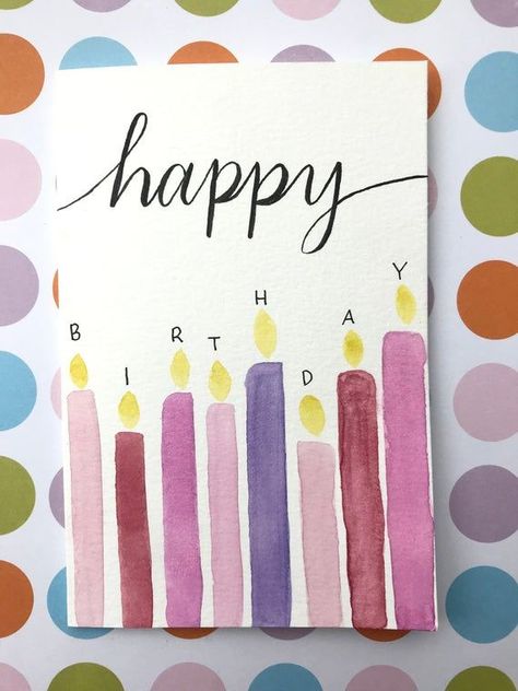 Birthday Candle Card, Happy Birthday Cards Handmade, Happy Birthday Cards Diy, Birthday Card Ideas, Aktiviti Kanak-kanak, Creative Birthday Cards, Watercolor Birthday Cards, Birthday Card Drawing, Birthday Card Craft