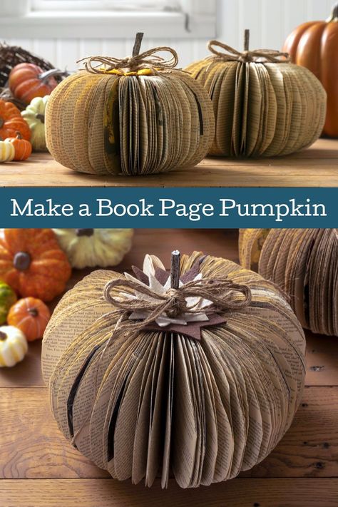 Book Folding Pumpkin Pattern, Upcycling, Dollar Store Fall Crafts, Recycled Book Crafts, Unique Fall Decor, Upcycled Books Crafts, Book Pumpkin, Book Folding Patterns Free, Diy Old Books