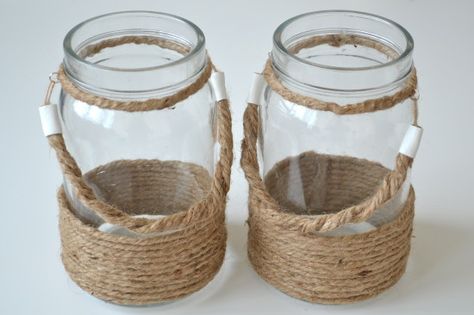 Rope jar lanterns - farolillos con bote de cristal y cuerda Rustic Western Decor, Jar Lanterns, Ikea Hackers, Mothers Day Crafts For Kids, House Decor Rustic, Ikea Storage, Country Decor Rustic, Fall Crafts Diy, Rope Crafts