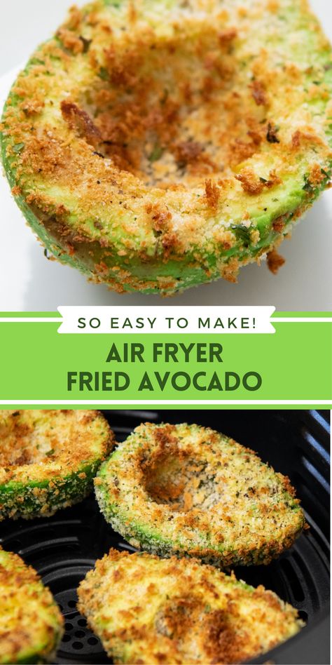 These easy Air Fryer Fried Avocados have a crispy breaded exterior with a warm, soft and creamy avocado interior! They only need 2 ingredients and are ready in just 10 minutes! #Avocado #FriedAvocado #AirFryer #AirFryerRecipes #Vegan #Vegetarian Fried Avocado, Air Fryer Recipes Vegetarian, Avocado Fries, Air Fried Food, Air Fryer Oven Recipes, Air Fyer Recipes, Air Fry Recipes, Air Frier Recipes, Easy Air Fryer