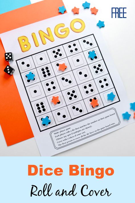 Dice Bingo Game for Kids Dice Games Printables, Homemade Bingo Game, Dice Games Preschool, Dice Game For Preschoolers, Math Dice Games Kindergarten, Dice Preschool Activities, Dice Games Kids, Counting Games For Kindergarten, January Games For Kids