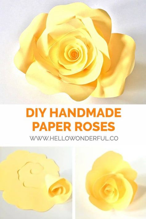 DIY Handmade Paper Roses With Free Printable Template #paperose #papercrafts #paperart #paperflowers #flowertemplate #rosetemplate Diy Handmade Paper, Paper Roses Diy, Paper Rose Template, Flower Templates, Diy Roses, Wine Bottle Diy Crafts, Paper Flower Template, Diy Papier, Mason Jar Crafts Diy