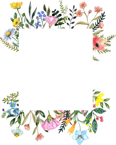 Wildflower Frame Drawing, Floral Border Painting, Flower Border Watercolor, Wildflower Invitation Template, Borders And Frames Flowers, Flower Invitation Template Floral, Floral Border Design Frames, Wildflower Painting Acrylic, Wildflower Borders