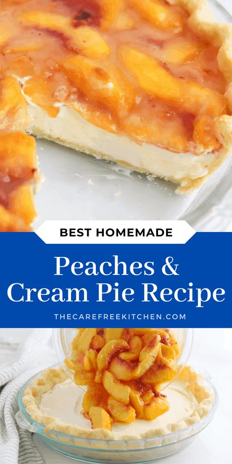 Peaches N Cream Pie, Peach And Cream Pie Recipes, Maddox Peach Pie Recipe, Sweet Cream Pie Recipes, Peaches And Cream Cheese Pie, Peach Pie With Jello Recipe, Dessert With Peach Pie Filling, Peach Cream Pie Graham Cracker Crust, Fresh Peach Recipes Pie