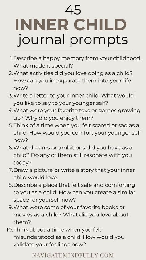 inner child journal prompts Journal Prompt For Self Love, Goals And Dreams Journal, Father Wound Healing Journal Prompts, Self Help Journaling, Journal Prompts For Inner Child Healing, Inner Child Healing Prompts, Inner Healing Journal Prompts, Journal Prompts Childhood, Mother Wound Healing Journal Prompts