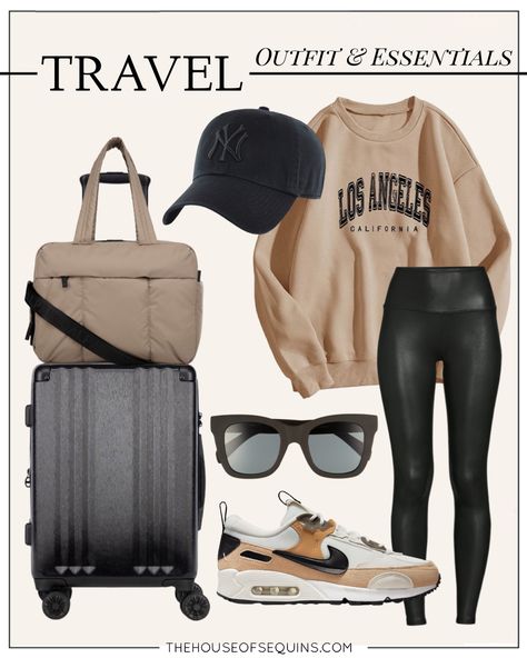 Travel Style Outfit Edit - The House of Sequins Casual Travel Outfit, Outfit Edit, Comfortable Travel Outfit, Looks Kate Middleton, Comfy Travel Outfit, Airplane Outfits, Fashion Travel Outfit, Foto Disney, Comfy Travel