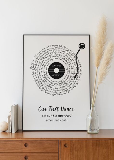 Wedding Song Anniversary Gift, Husband And Wife Gifts, First Dance Decorations, Cricut Projects For Husband, First Dance Song Lyrics Wall Art, Wedding Gifts For Your Husband, Craft Ideas For Wedding Gifts, Custom Anniversary Gifts, Mil Wedding Gift