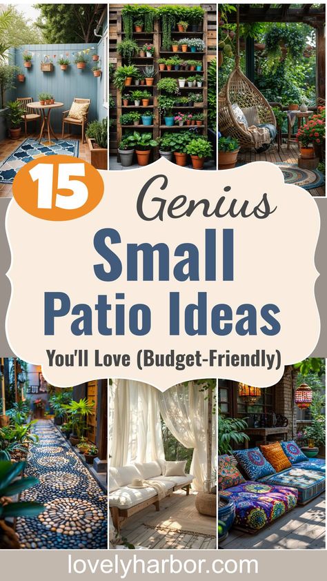 15 Budget-Friendly Small Patio Ideas You’ll Love 2 Small Private Patio Ideas, Small Outdoor Patio Ideas Apartment Tiny Balcony Spaces, Decorating Small Patio, Outdoor Small Patio Ideas, Small Patio Seating, Small Front Patio Ideas, Tiny Patio Ideas, Ideas For Small Patios, Small Patio Furniture Ideas