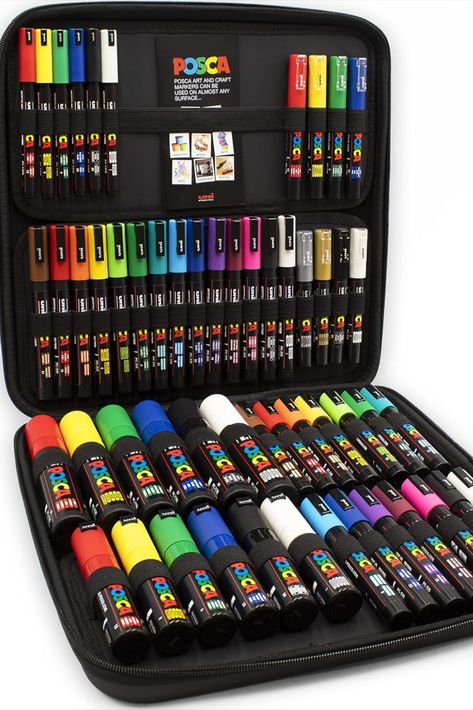 Fantastic full-set of Posca pens! Writes on metal, glass, plastic, stone, fabric, terracotta, porcelain, and many more - virtually any surface. Paint Marker Art, Posca Markers, Stationery Obsession, Posca Pens, Cute Stationary School Supplies, Posca Marker, Cool School Supplies, Art Tools Drawing, Stationary School