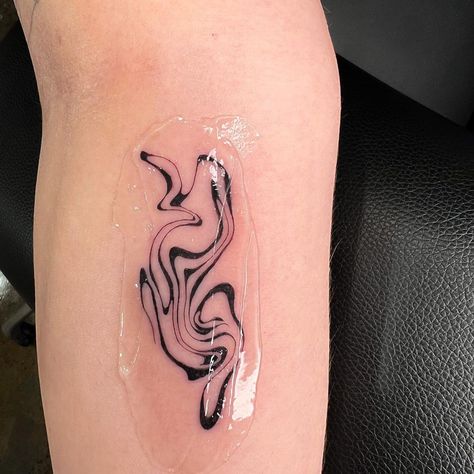 Tattoo Ideas Female Abstract, Warped Tattoo Design, Squiggly Line Tattoo Swirls, Fish With Legs Tattoo, Fine Line Abstract Tattoo, Water Ripple Tattoo, Warped Tattoo, Squiggly Line Tattoo, Line Art Tattoos Men